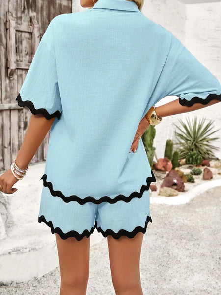 Hiya Summer 2 Pc Coord Set In Light Blue - back shot on model, blue - Miss Mosa By Akanksha