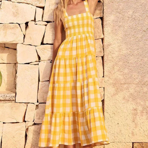 Hobor Gingham Maxi Dress in Yellow