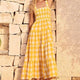 Hobor Gingham Maxi Dress in Yellow - full-length shot on model, yellow - Miss Mosa By Akanksha