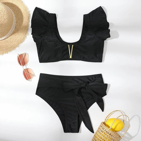 Hollister Statement Summer Bikini - styled flat-lay shot, black - Miss Mosa By Akanksha