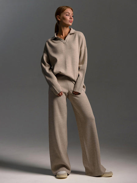 Horret Luxe Winter Coord Set - Tracksuit - full-length shot on model, beige - Miss Mosa By Akanksha
