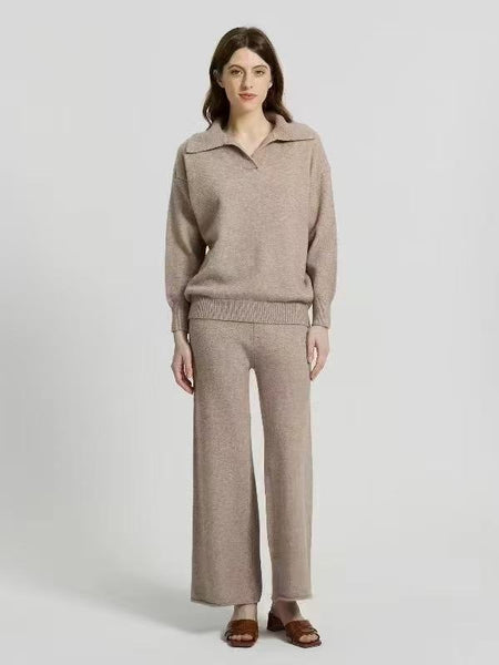 Horret Luxe Winter Coord Set - Tracksuit - front shot on model, beige - Miss Mosa By Akanksha