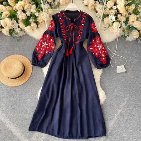 Hoster Summer Midi Dress - styled flat-lay shot, navy - Miss Mosa By Akanksha
