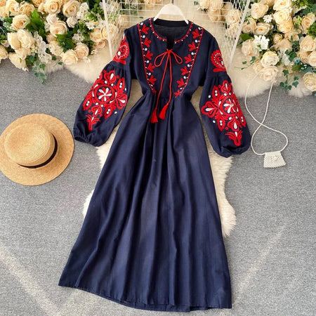 Hoster Summer Midi Dress - styled flat-lay shot, navy - Miss Mosa By Akanksha