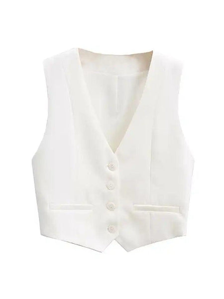Hubako Statement Vest Tops in White - front shot on hanger, ivory - Miss Mosa By Akanksha