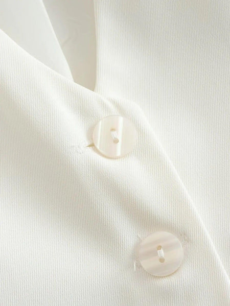 Hubako Statement Vest Tops in White - close-up of buttons, ivory - Miss Mosa By Akanksha