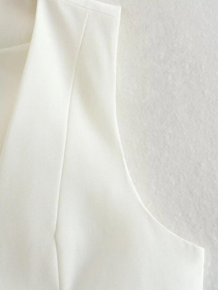 Hubako Statement Vest Tops in White - close-up of shoulder, ivory - Miss Mosa By Akanksha