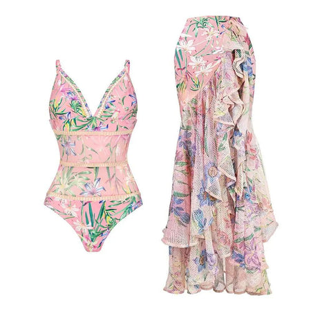 Hubo Spritzer Swimsuit with Ruffled Skirt - flat-lay product shot, pink - Miss Mosa By Akanksha