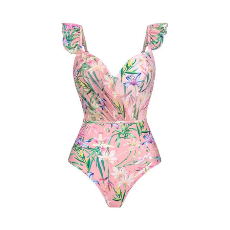 Hubo Spritzer Swimsuit with Ruffled Skirt - flat-lay product shot, pink - Miss Mosa By Akanksha