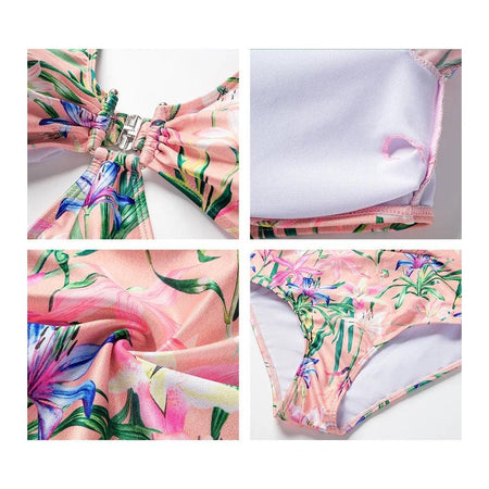 Hubo Spritzer Swimsuit with Ruffled Skirt - close-up of fabric texture, pink - Miss Mosa By Akanksha