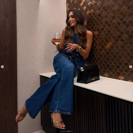 Hudson Statement Denim Coord In Navy Blue - front shot on model seated - Miss Mosa By Akanksha
