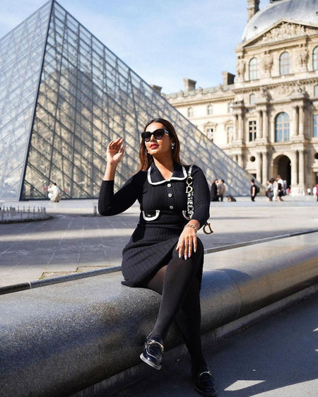Huller Woolen Bodycon Dress - lifestyle shot on model, black - Miss Mosa By Akanksha
