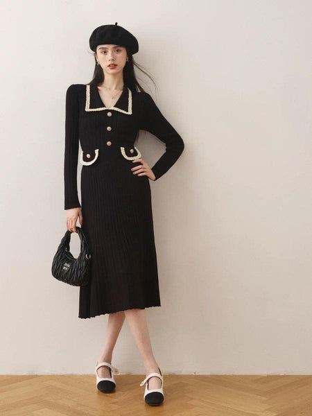 Huller Woolen Bodycon Dress - full-length shot on model, black - Miss Mosa By Akanksha