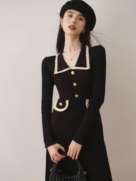 Huller Woolen Bodycon Dress - front shot on model, black - Miss Mosa By Akanksha