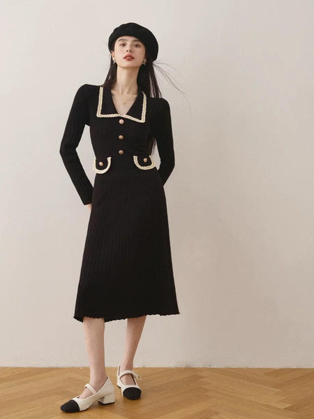 Huller Woolen Bodycon Dress - full-length shot on model, black - Miss Mosa By Akanksha