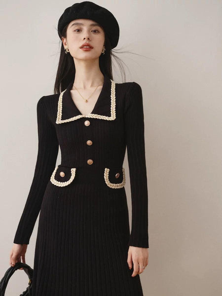 Huller Woolen Bodycon Dress - front shot on model, black - Miss Mosa By Akanksha