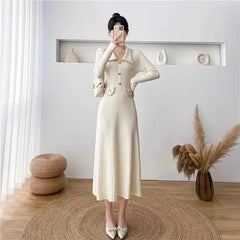 Huller Woolen Bodycon Dress - full-length shot on model, cream - Miss Mosa By Akanksha