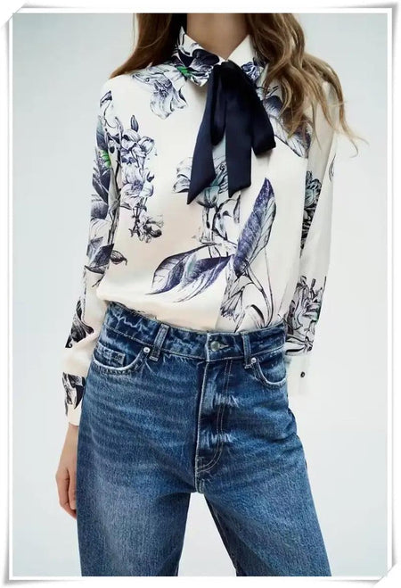 Huma Formal Blouse with a bow - front shot on model, white - Miss Mosa By Akanksha