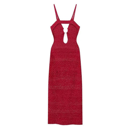 Huma Statement Backless Knitted Dress In Red - flat-lay product shot - Miss Mosa By Akanksha
