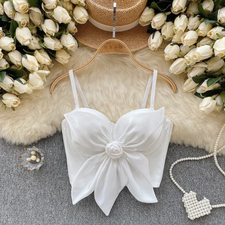 Hyacinth Rosette Cute 3D Tops - flat-lay product shot, white - Miss Mosa By Akanksha
