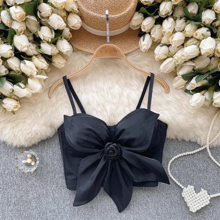 Hyacinth Rosette Cute 3D Tops - flat-lay product shot, black - Miss Mosa By Akanksha