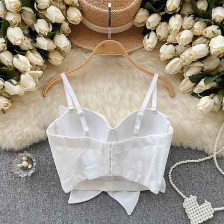 Hyacinth Rosette Cute 3D Tops - back shot on hanger, white - Miss Mosa By Akanksha