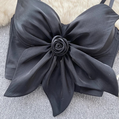 Hyacinth Rosette Cute 3D Tops - close-up of rosette bow, black - Miss Mosa By Akanksha
