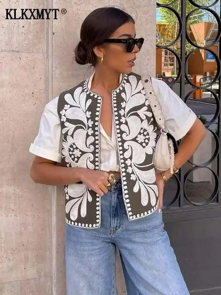 Olive Green - Lore Embroidered Vest Summer Top