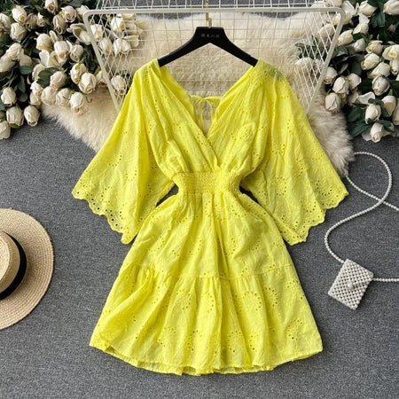 Yellow - Julissa Cotton Eyelet Dress