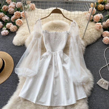 White - Lena Mesh Sleeve Dress