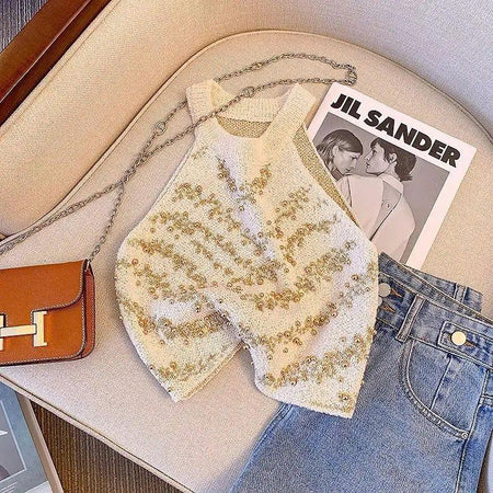 Beige - Zinnia Pearl Detailed Top