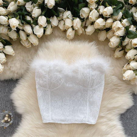 White - Verve Fur detail strapless bustier top