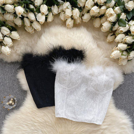 Black - Verve Fur detail strapless bustier top
