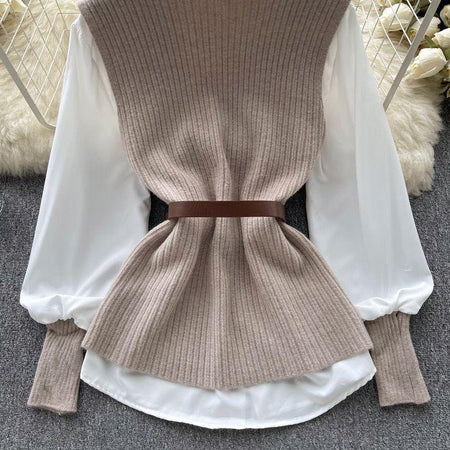 Rmello Two Piece Knit Set With Belt - Alamode By Akanksha