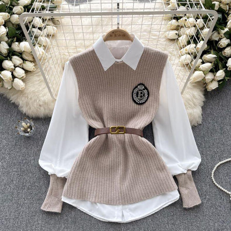 Beige - Rmello Two Piece Knit Set With Belt
