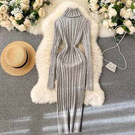 Grey - Macy Woolen Bodycon Dress
