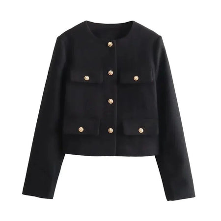 Black - Carol Statement Woolen Tweed Coat