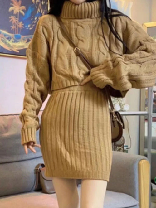 Vienna Premium Winter Skirt Coord Set In Brown