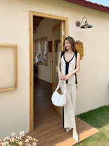 Orion Ribbed Summer Coord Set In Brown