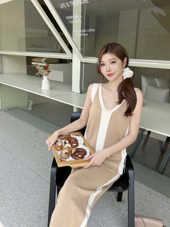 Orion Ribbed Summer Coord Set In Brown