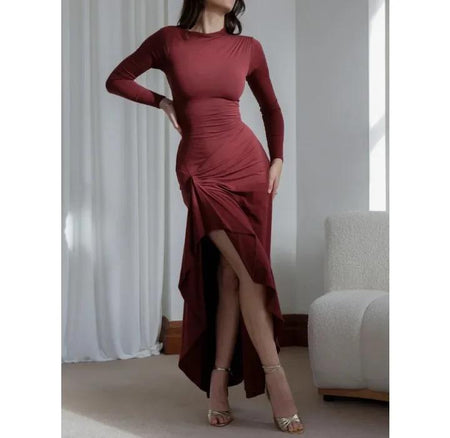 Maroon - Evana Statement Slit Maxi Dress