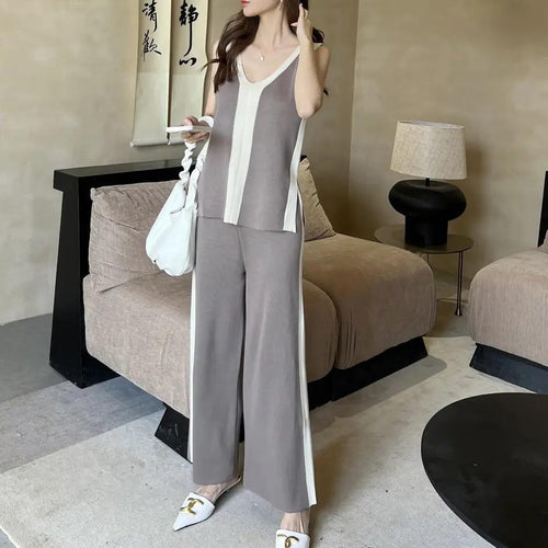 Orion Ribbed Summer Coord Set In Grey