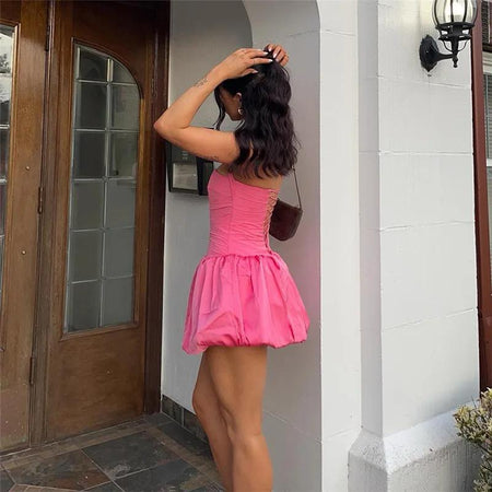 Samantha Halterneck Balloon Dress In Pink