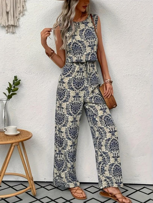 Loret Summer Printed  Jumpsuit In Off-White