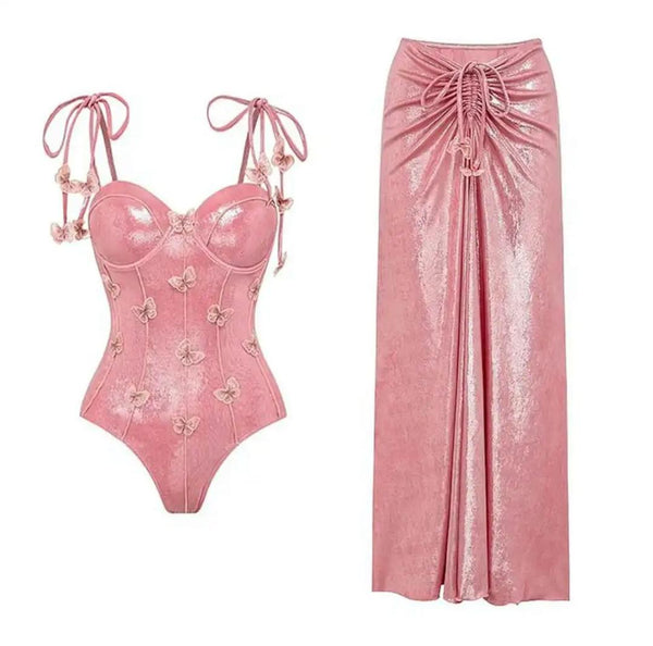 Shane Swimsuit with Sarong Skirt In Pink