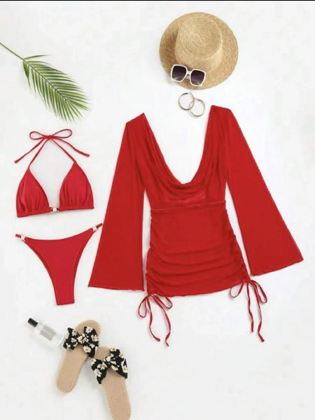 Junor 3 Piece Swimsuit with Coverup In Black
