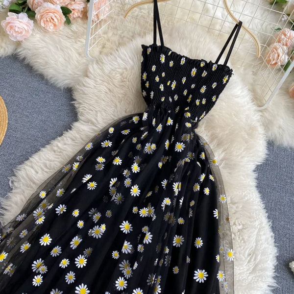 Rabia Printed Summer Midi Dress In Black