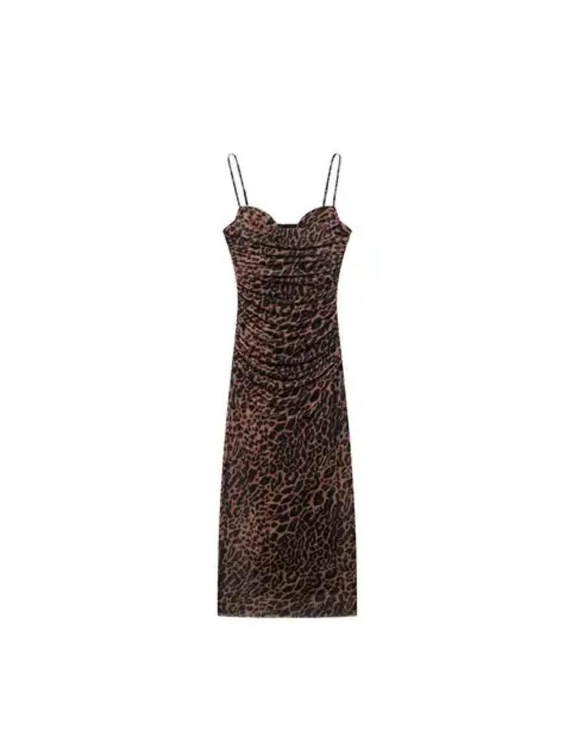 Leopard Print Bodycon Midi Dress In Brown