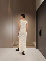 Ella Luxe Soft Knit Dress- Resortwear In Beige