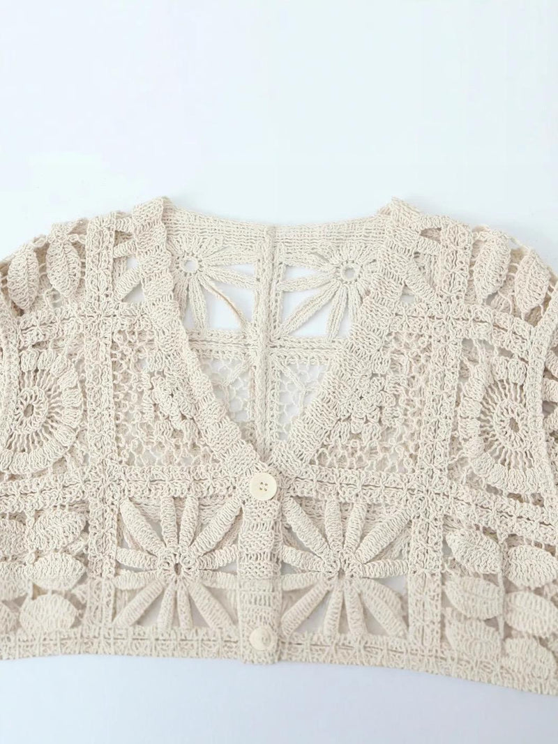 Laysha Crochet Holiday Coord - Resortwear In Beige